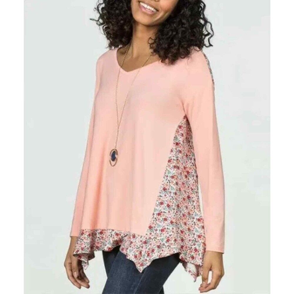 Matilda Jane Sing‎ It Out Long Sleeve Swing Top Peach Floral Small Spring Easter